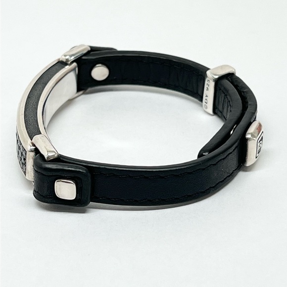 David Yurman Black Diamond Black Leather Band Bracelet .925 - Picture 4 of 10